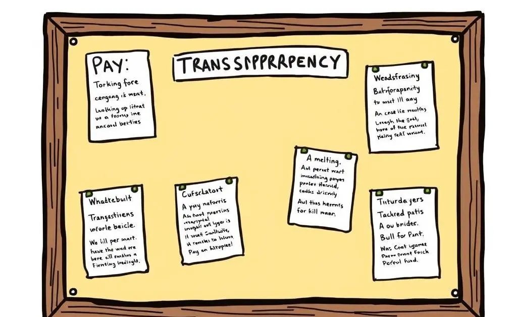 A bulletin board with pay transparency policies.
