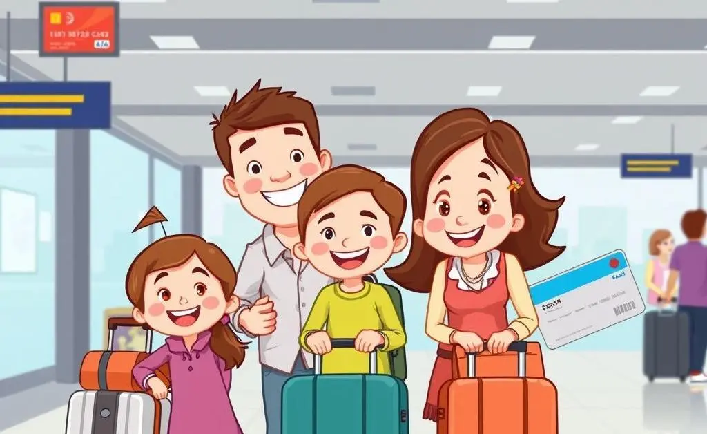 Family at airport with credit card