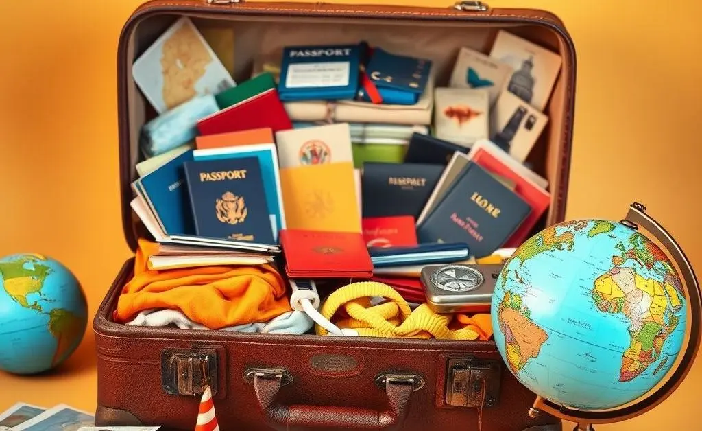 Cartoon showing suitcase and travel items with redeemable rewards