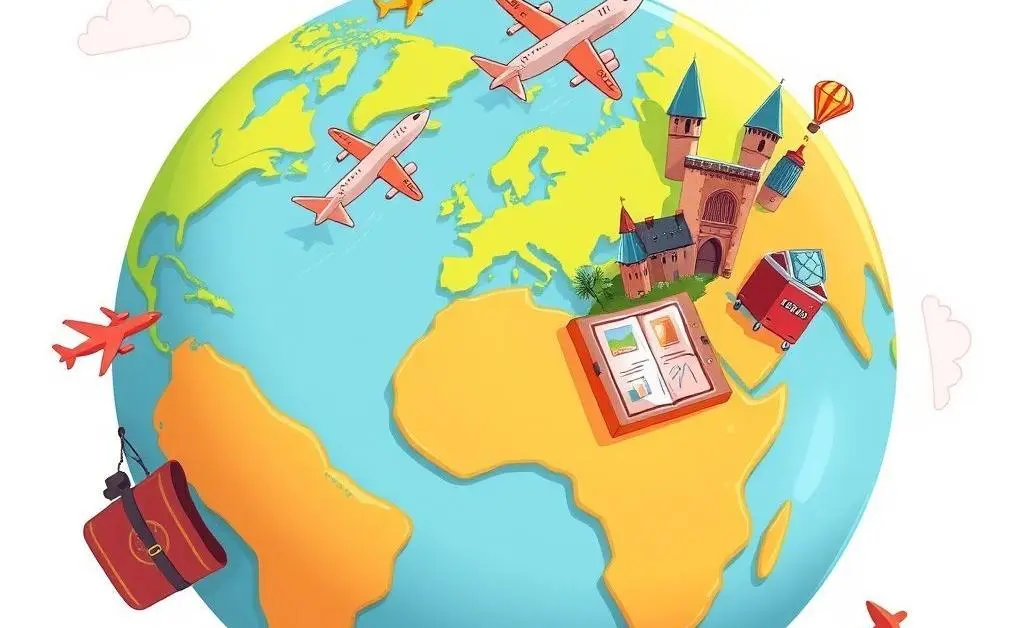 Global travel concept with destinations