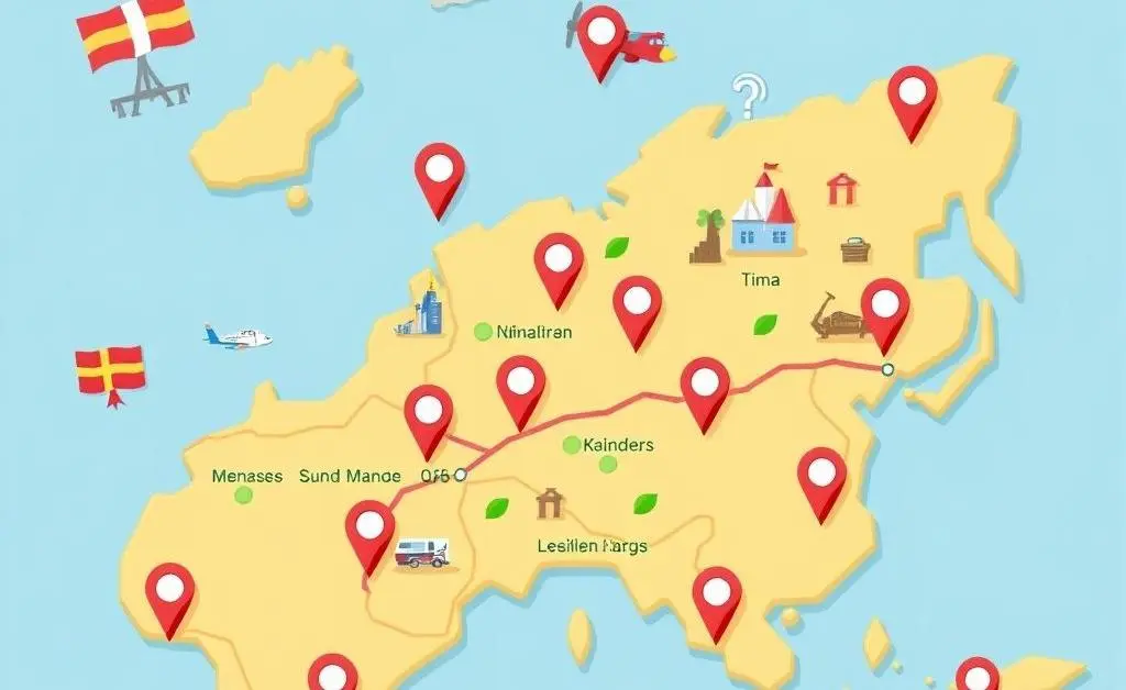 Cartoon-style map showing various travel destinations with reward point icons