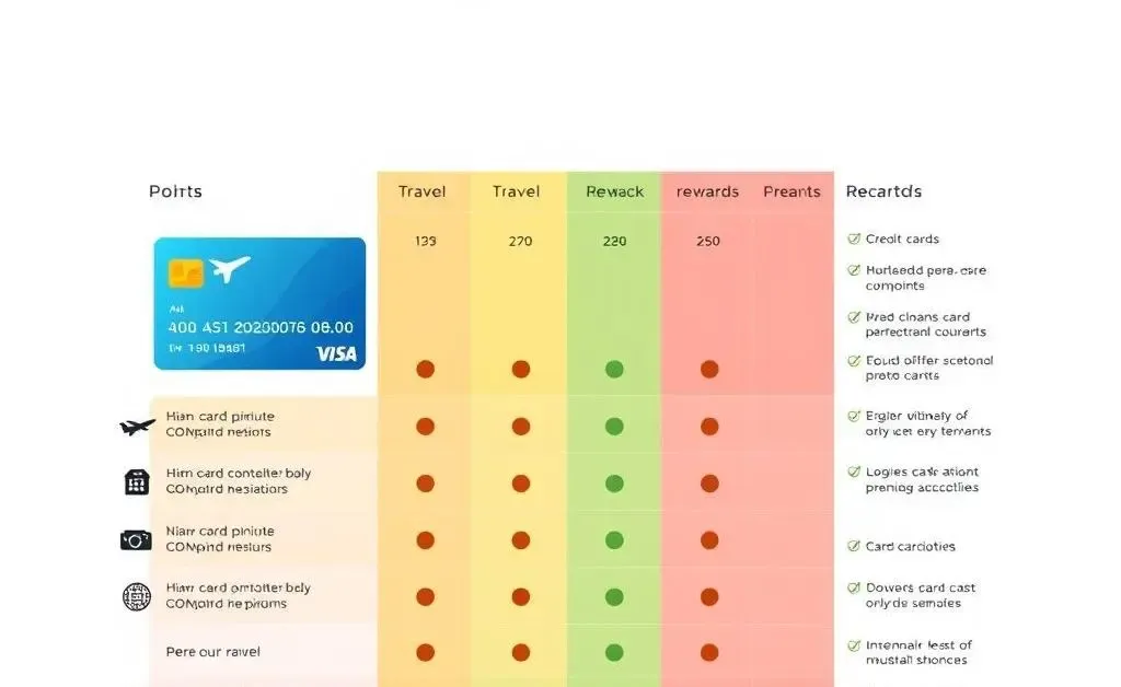 A chart showing credit card reward points and benefits comparison