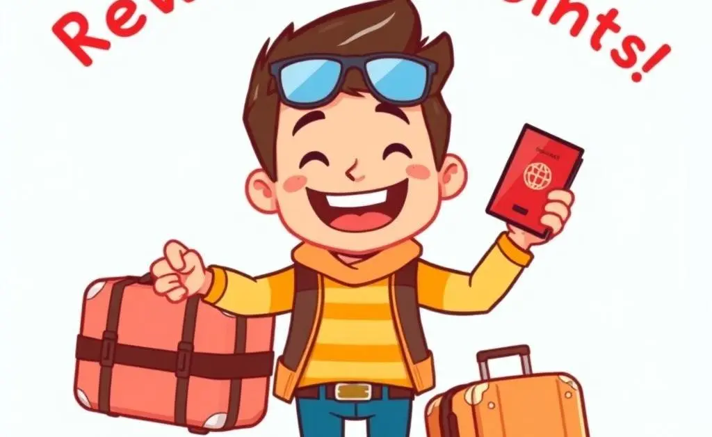 Cartoon-style image of a joyful person on vacation with a suitcase labeled 'Paid by Points'.