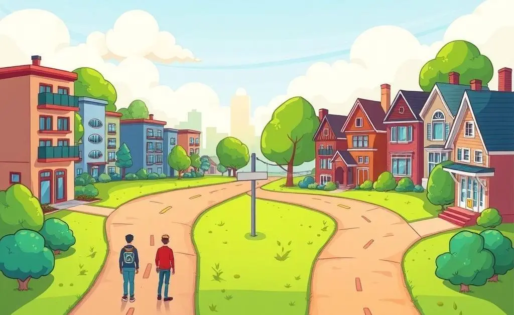 Two branching paths illustrating real estate investment choices