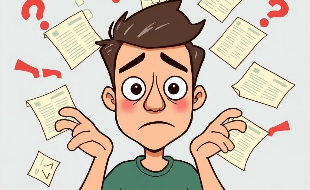 An overwhelmed person understanding bank fees.