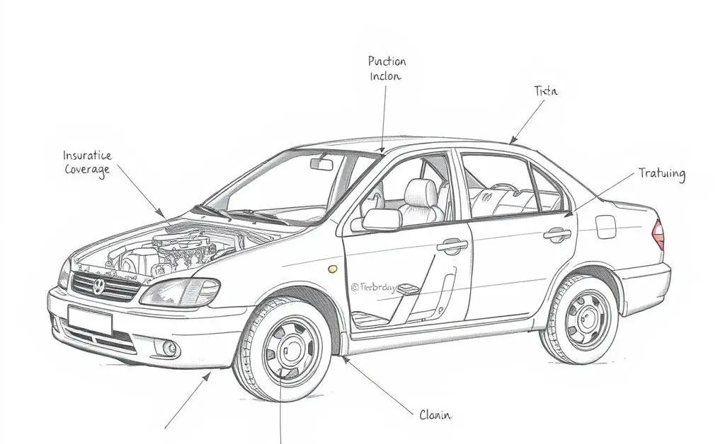 Illustration showing labeled car parts for insurance