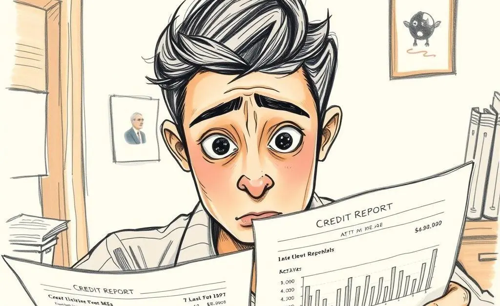 A person confused looking at a credit report.