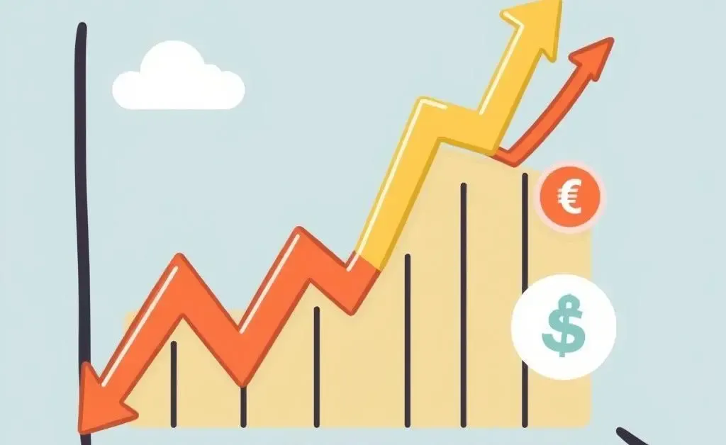 An economic graph with growth and decline indications