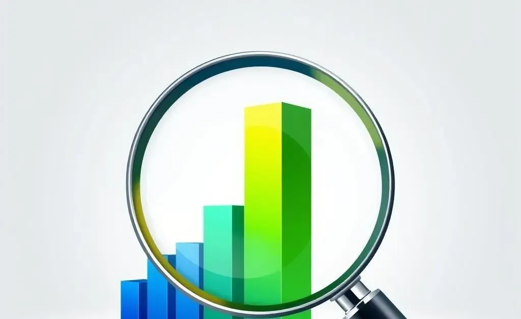 Illustration of a bar chart rising with a magnifying glass examining it, symbolizing understanding index funds.
