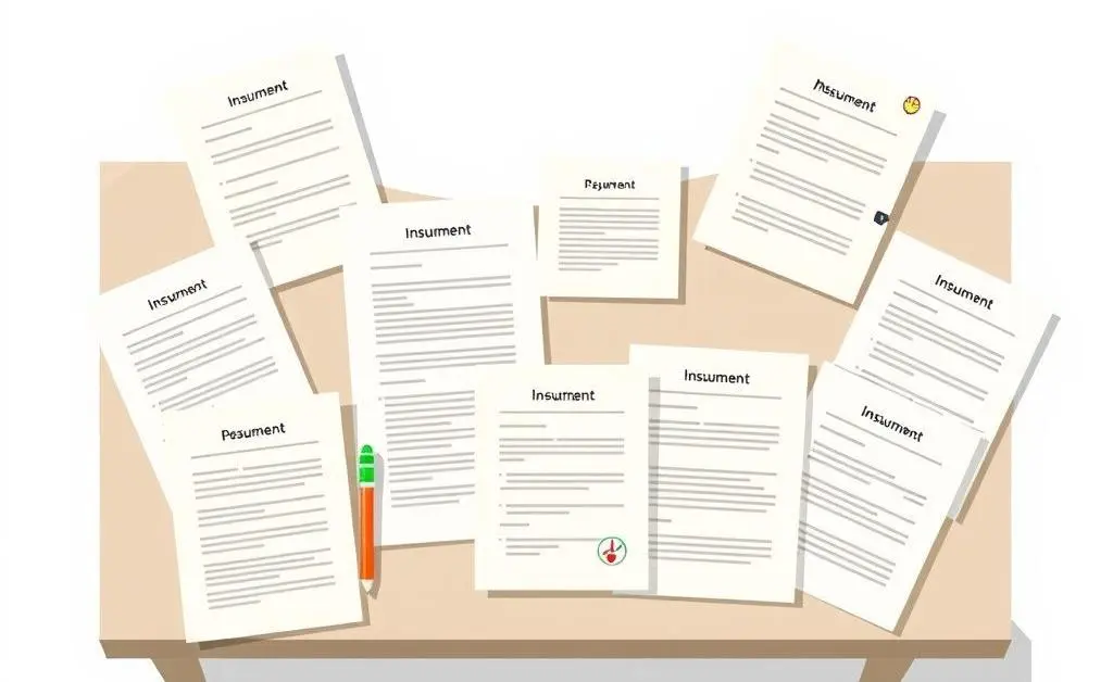 Understanding different insurance policies spread across a table