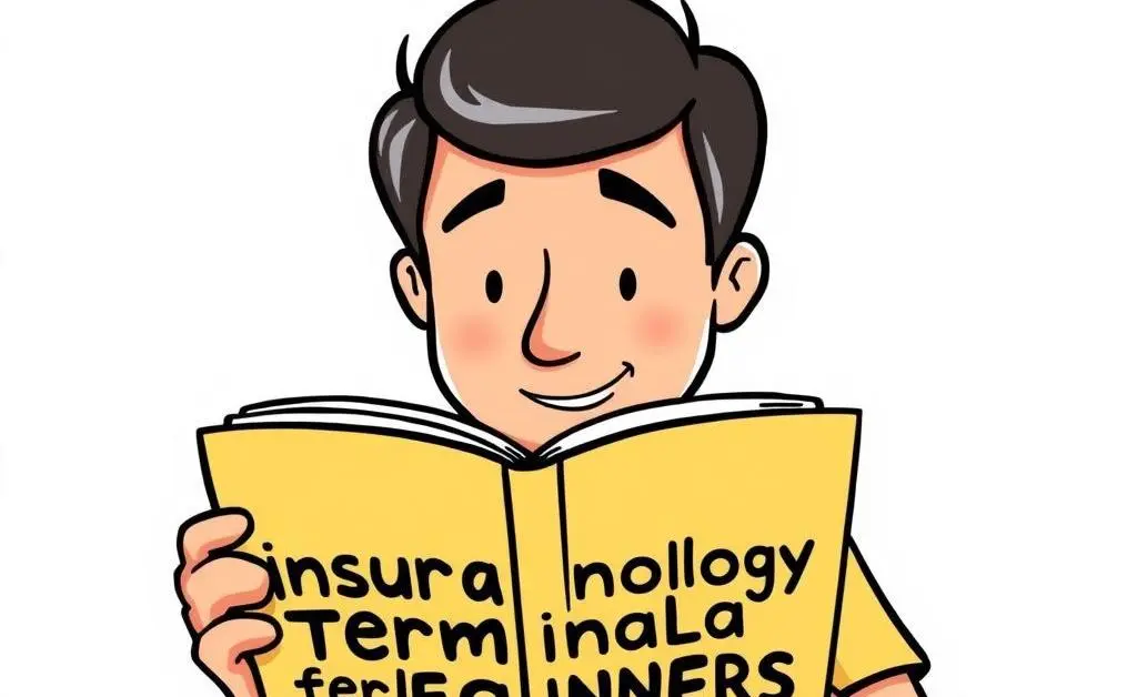 Person reading a book labeled 'Insurance Terminology for Beginners'