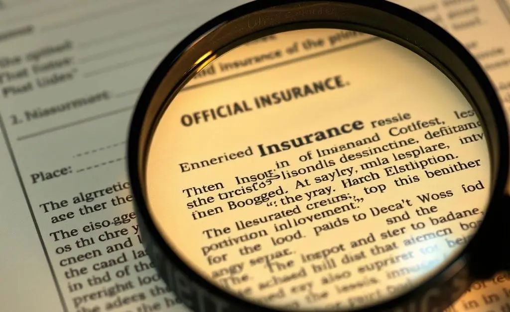 Magnifying glass over a page of small print in an insurance document