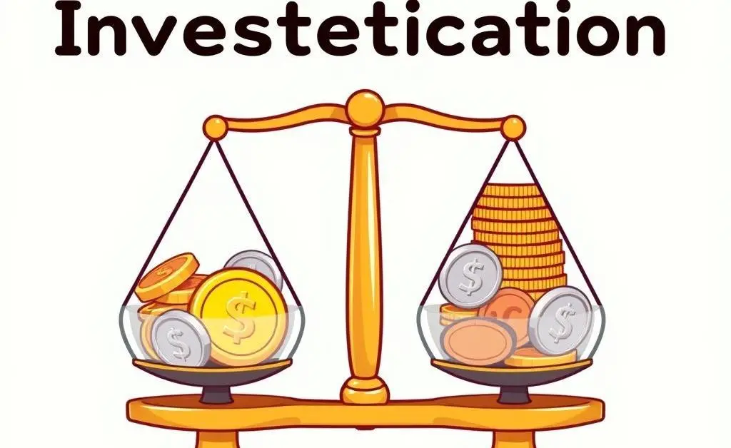 A cartoon-style image of scales with different coins, illustrating the concept of investment weighting.