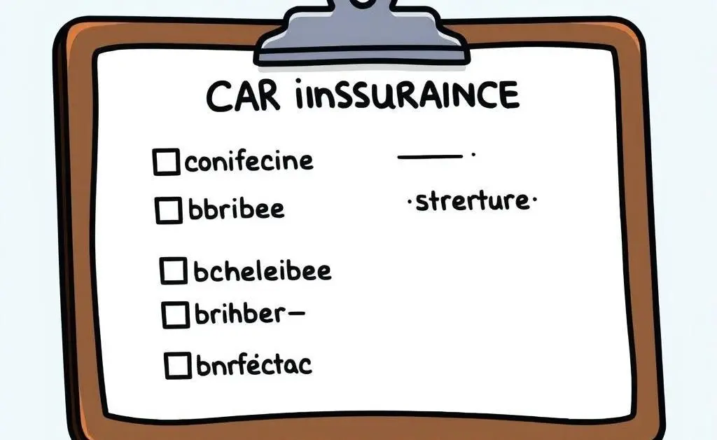 A cartoon-style image of a clipboard checklist showing different types of car insurance.