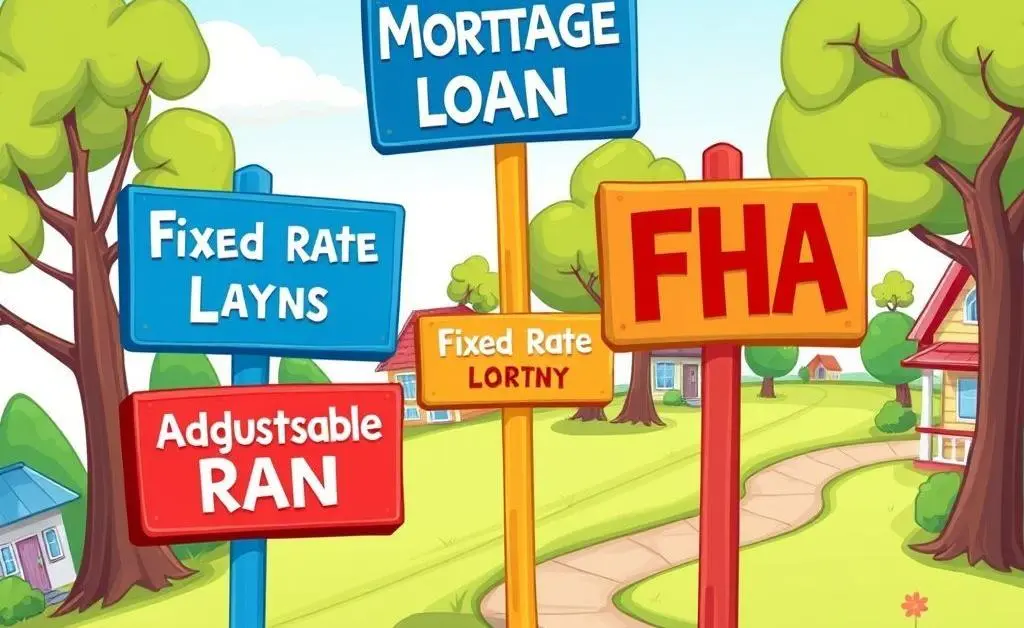 Illustration of signposts with different mortgage loan options