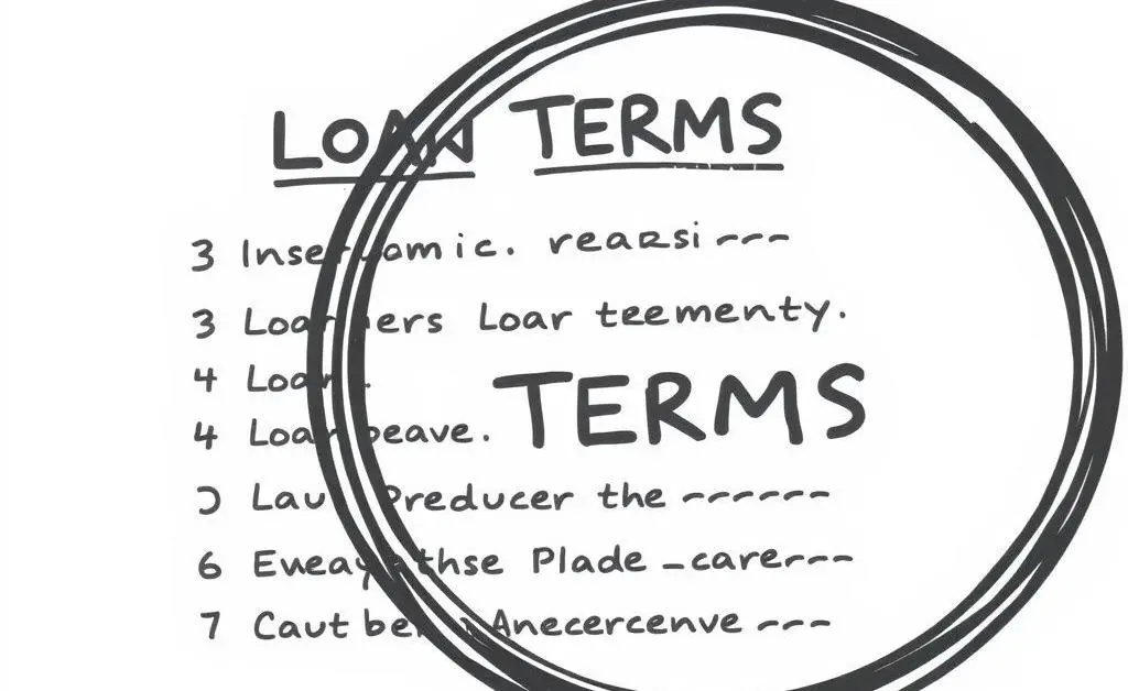 Illustration of loan terms with a magnifying glass.