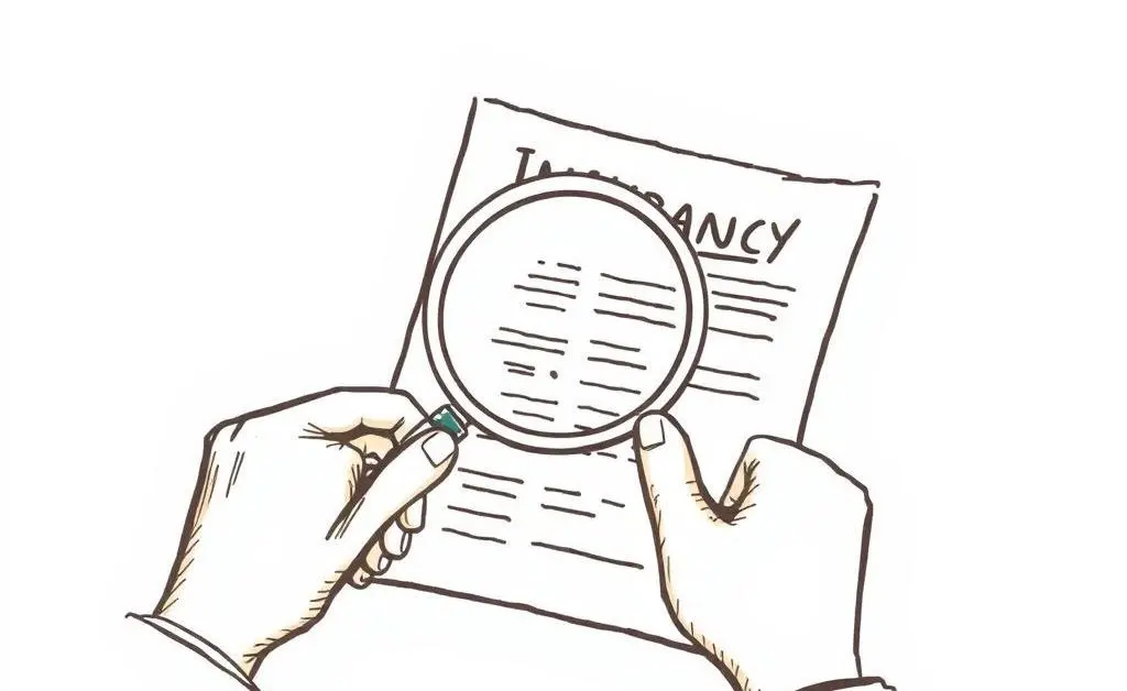 A person reviewing insurance policy details with a magnifying glass.