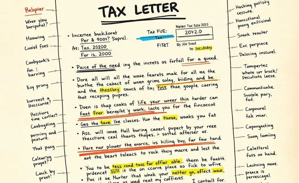 A hand-drawn image of a tax letter with various annotations and highlights.