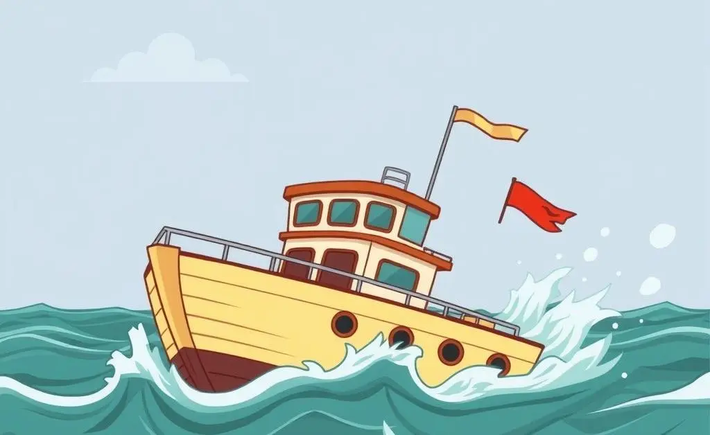A cartoon-style image of a boat on a turbulent sea, symbolizing unexpected financial challenges.