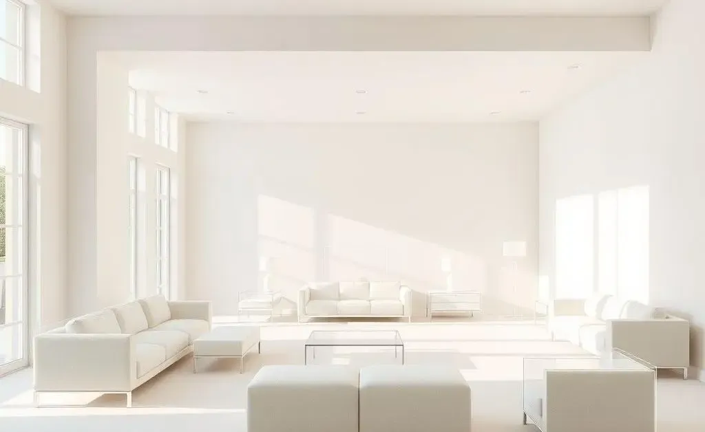 An empty living room with furniture outlines showing potential arrangements.