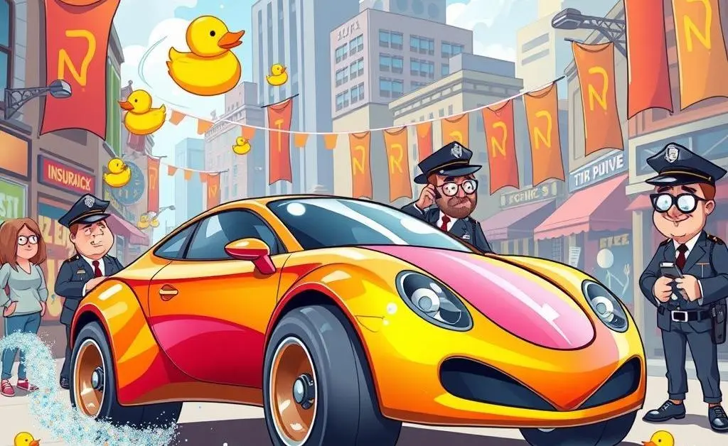 Cartoon of an unusual car insurance claim