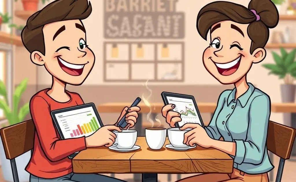 People sharing data over coffee.