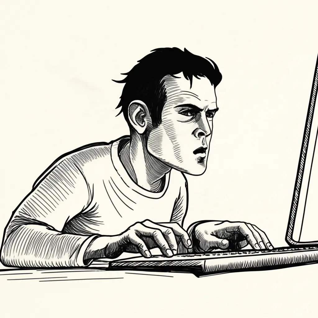 A person emotionally expressing while typing