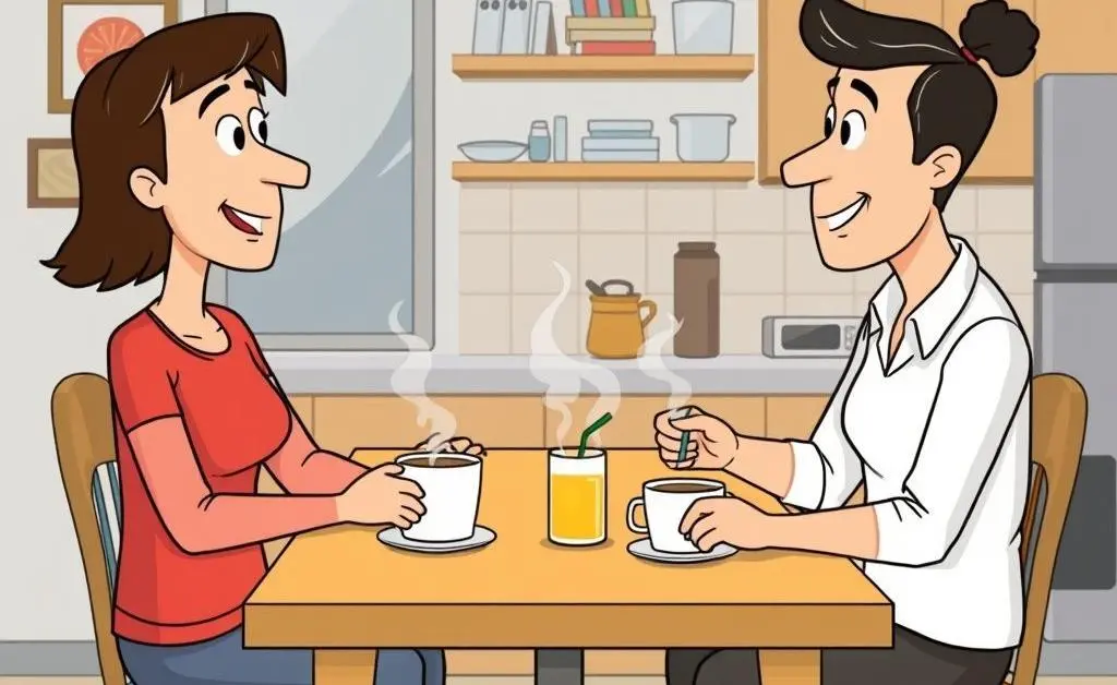 Scene of people discussing utility bills over coffee