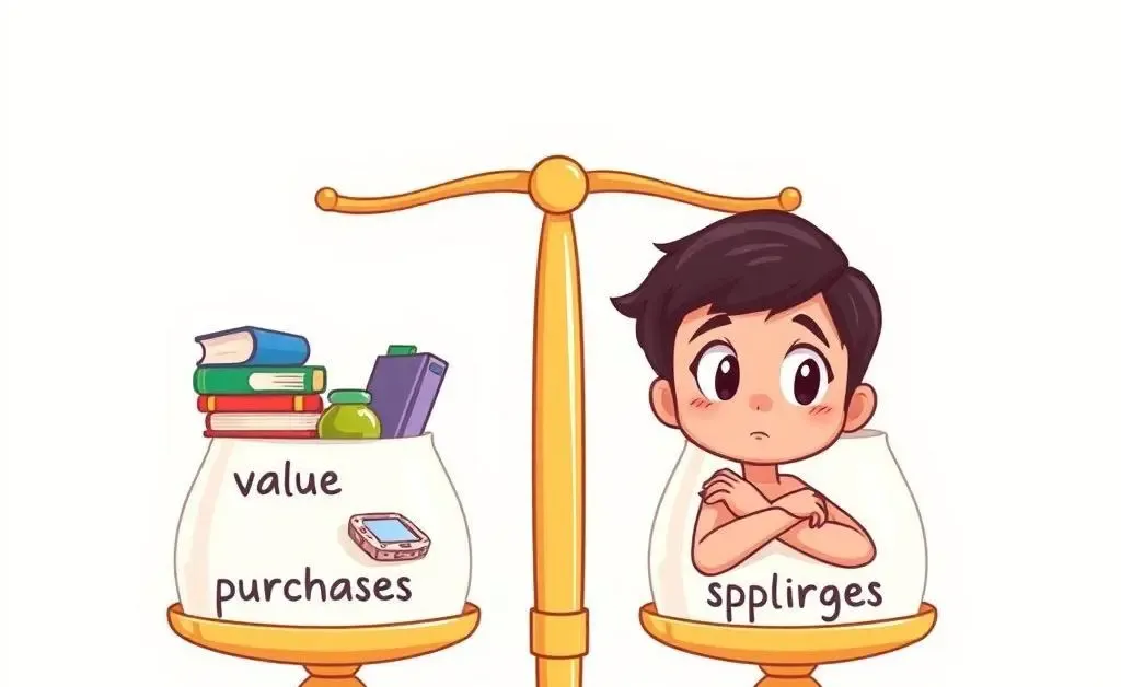 Balancing value purchases and splurges on a scale