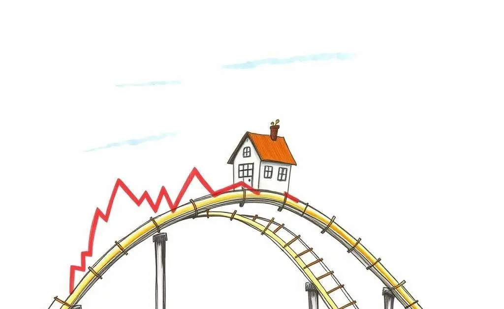 A rollercoaster with a house showing variable interest rates as the track