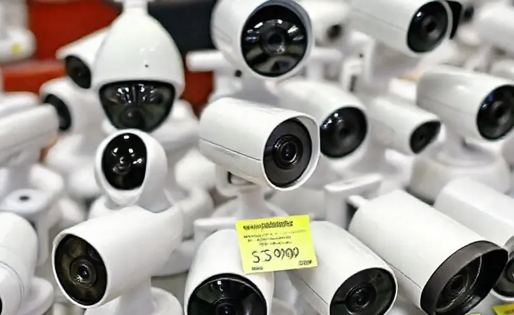 Various security cameras on display