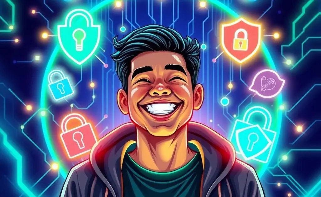 Happy person after safe online practices