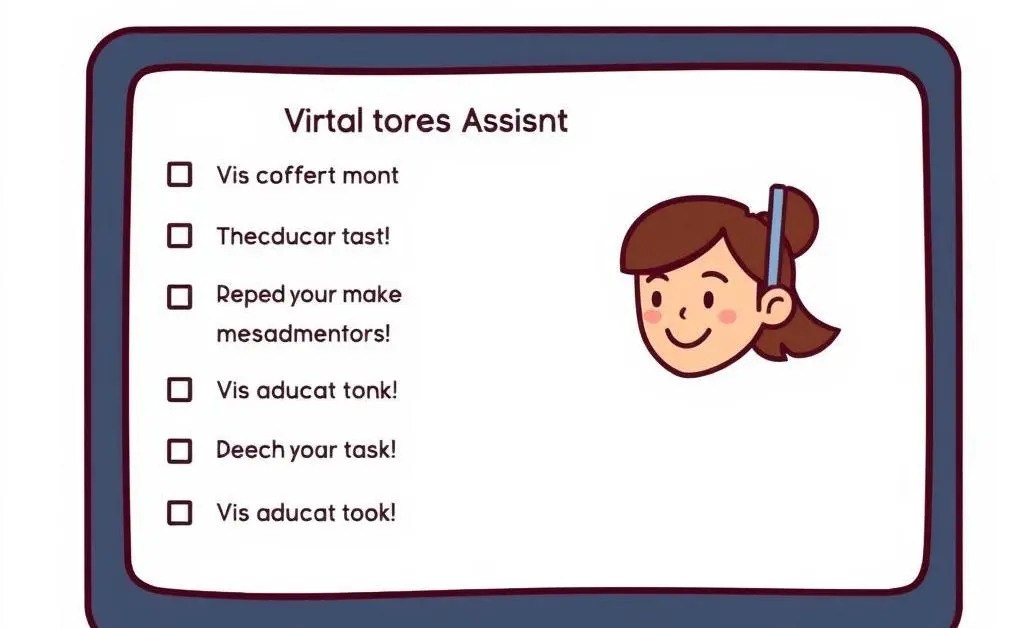 A cartoon-style image of a virtual assistant's task list on a computer screen.