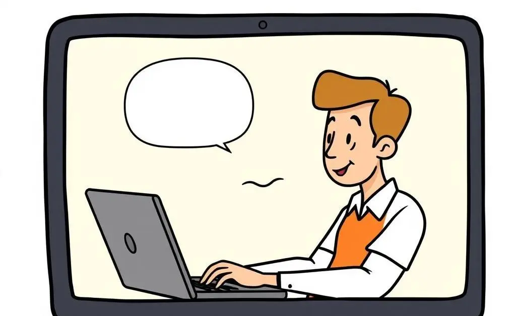 Cartoon of a person chatting with a virtual financial advisor on a laptop