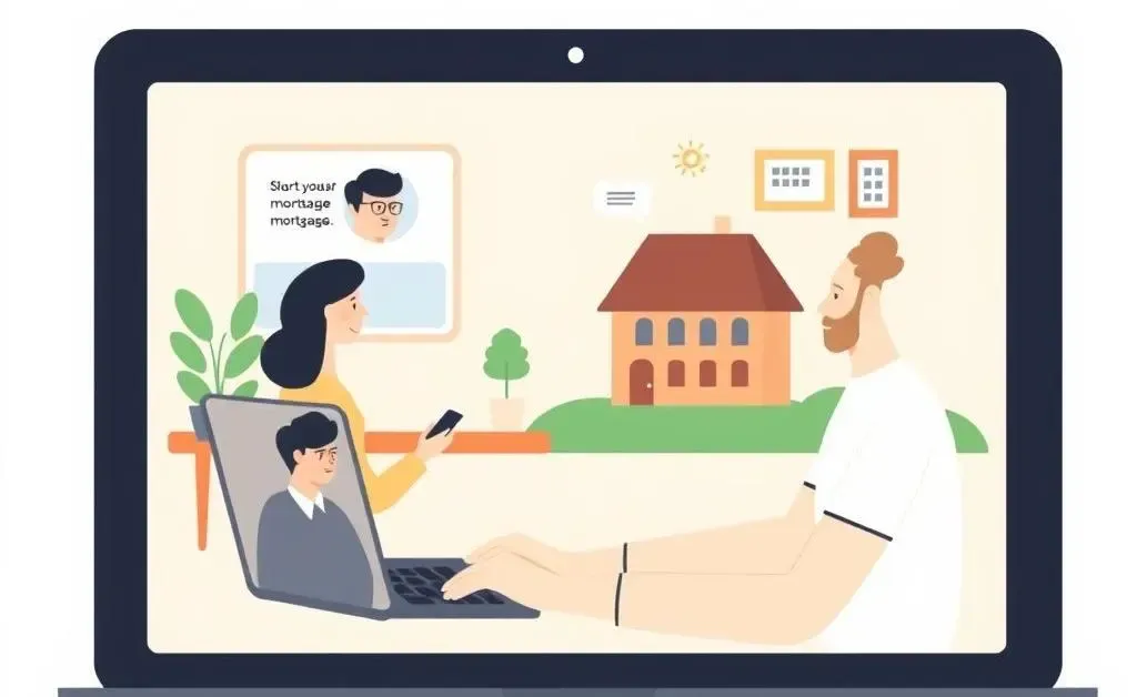 Illustration of a person having a virtual meeting about mortgages on their laptop.