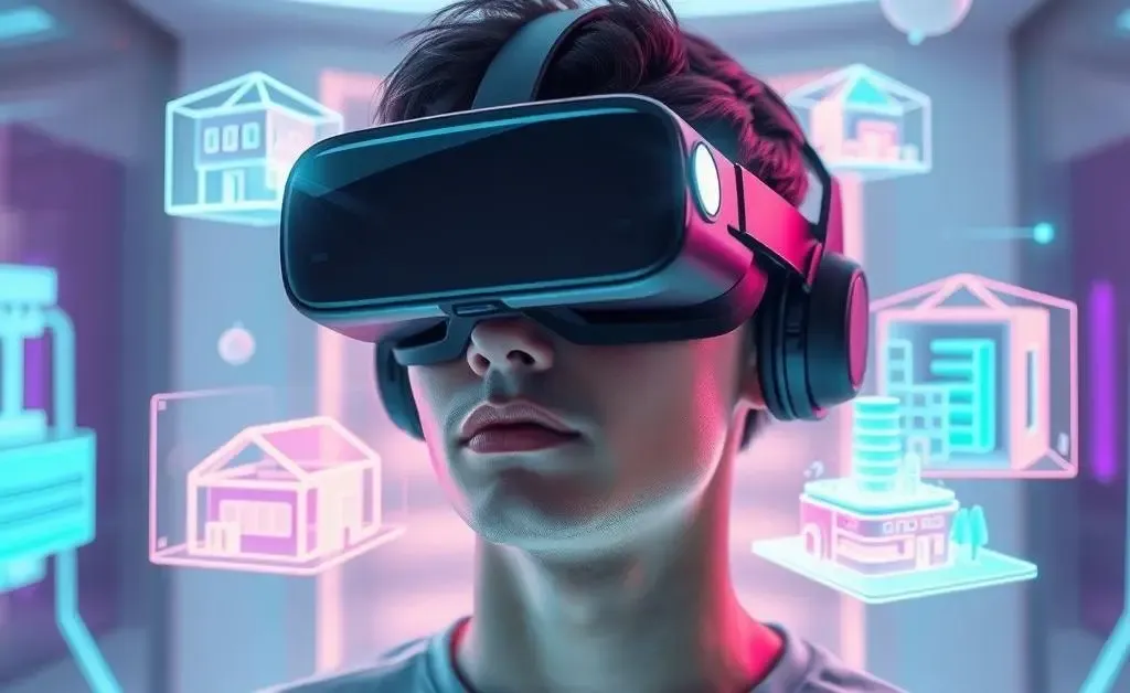 Person wearing VR goggles viewing real estate environments