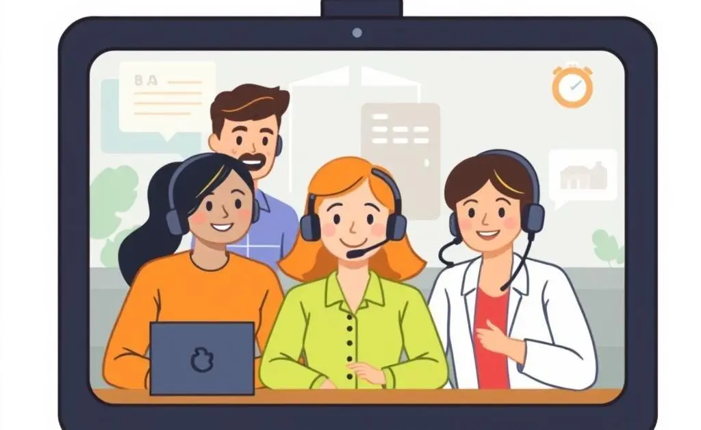 Virtual team of property management support staff in a video call