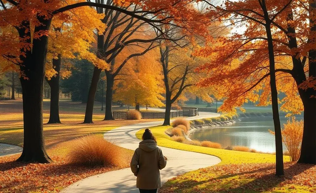Person walking through an autumn park