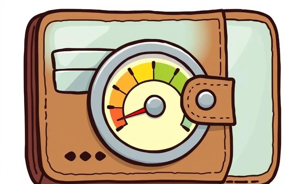 A wallet with an energy meter indicating level of spending