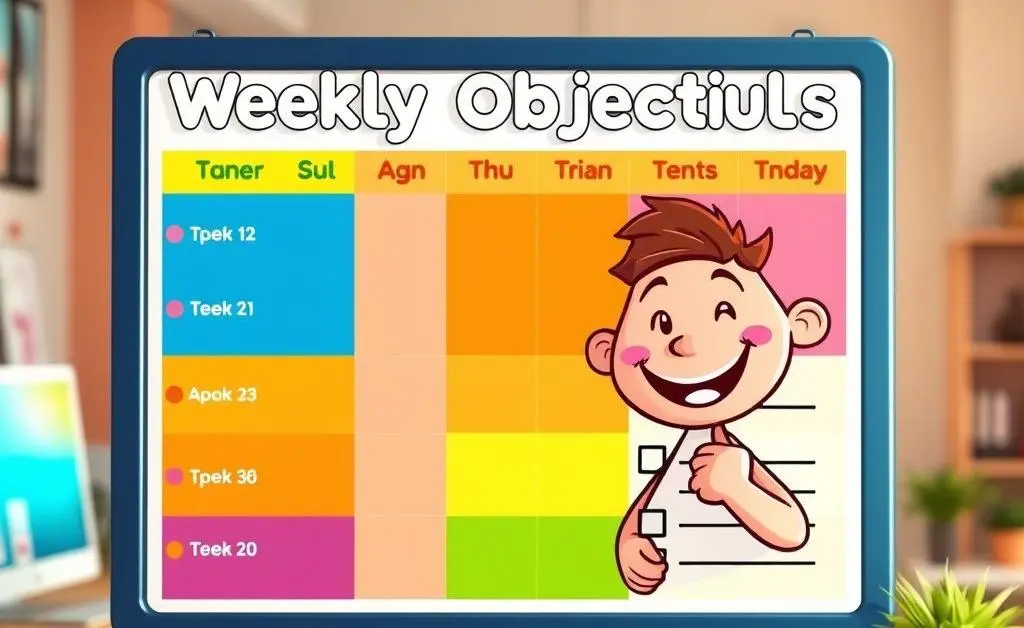 Colorful chart with weekly goals and list.