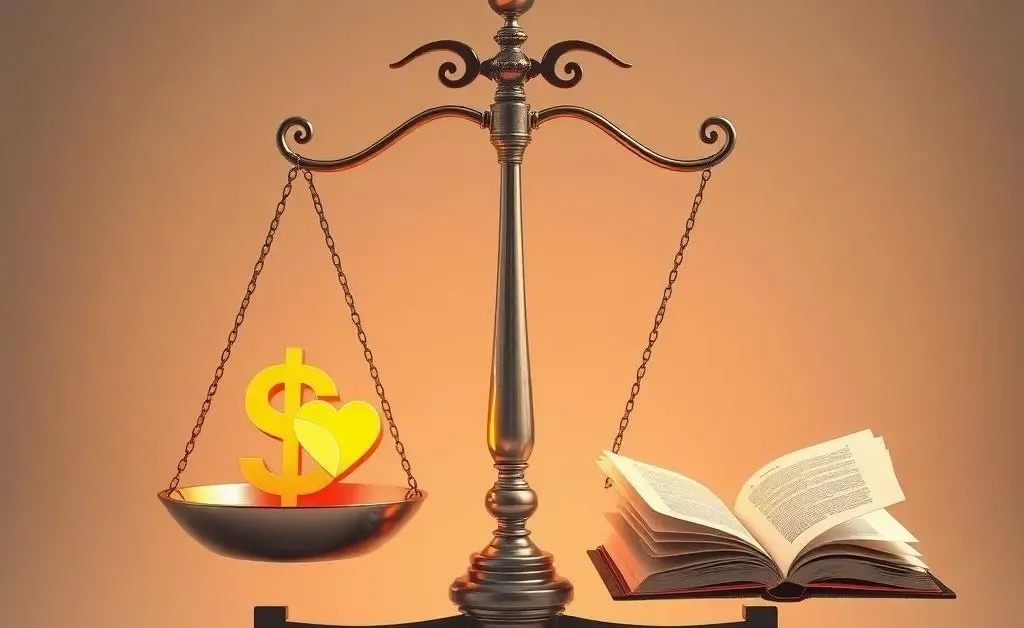 A scale balance with different symbols representing choices