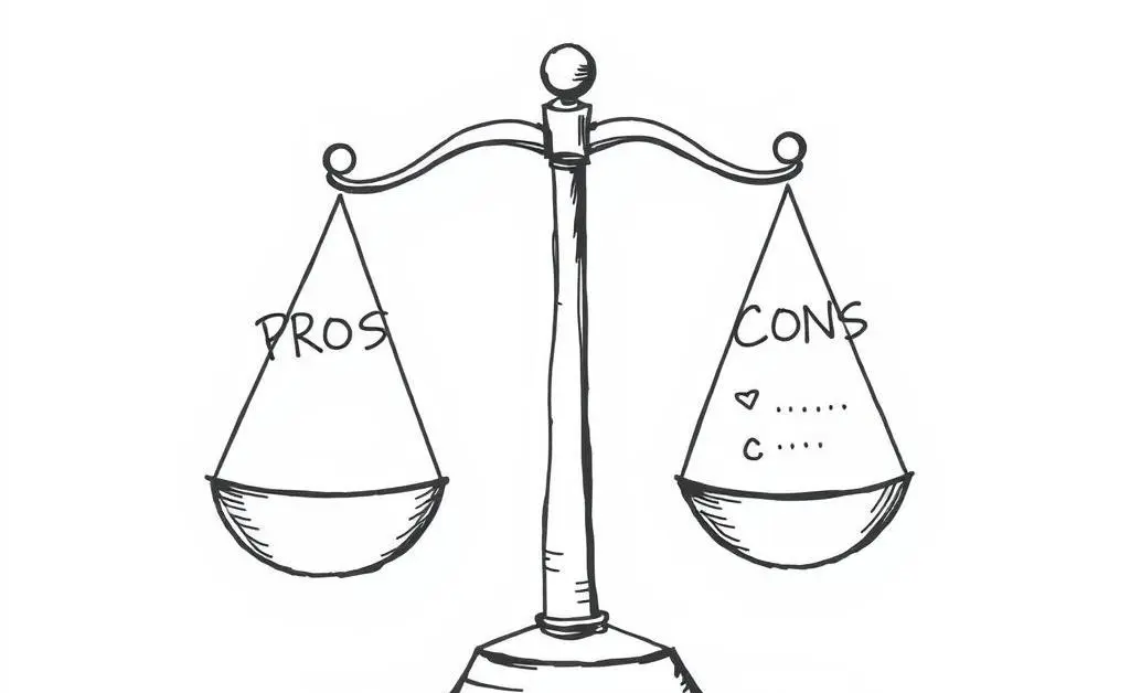 Sketch of a balance scale with pros and cons.