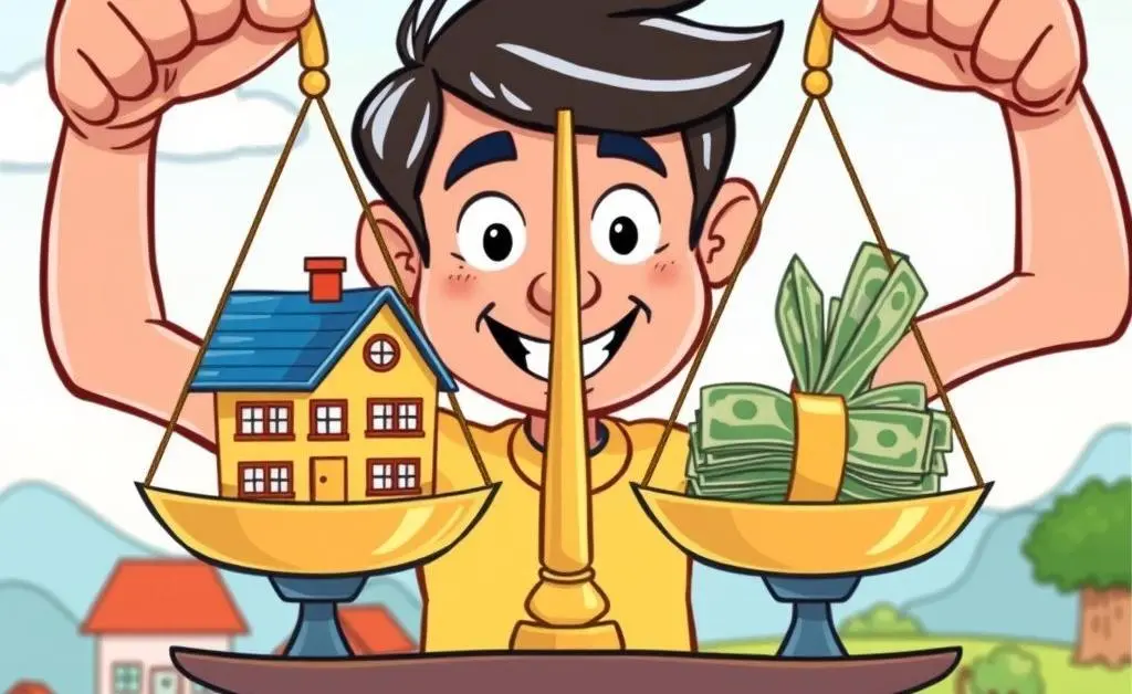 Person holding a scale with a house and money on it.