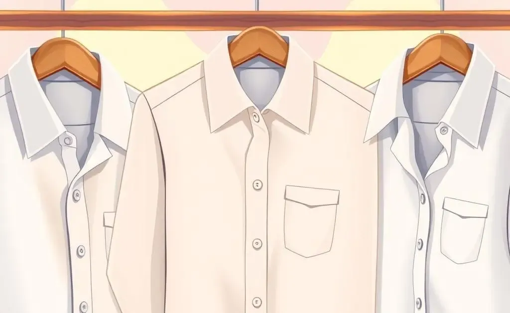 Cartoon image showcasing different styles of white shirts on hangers