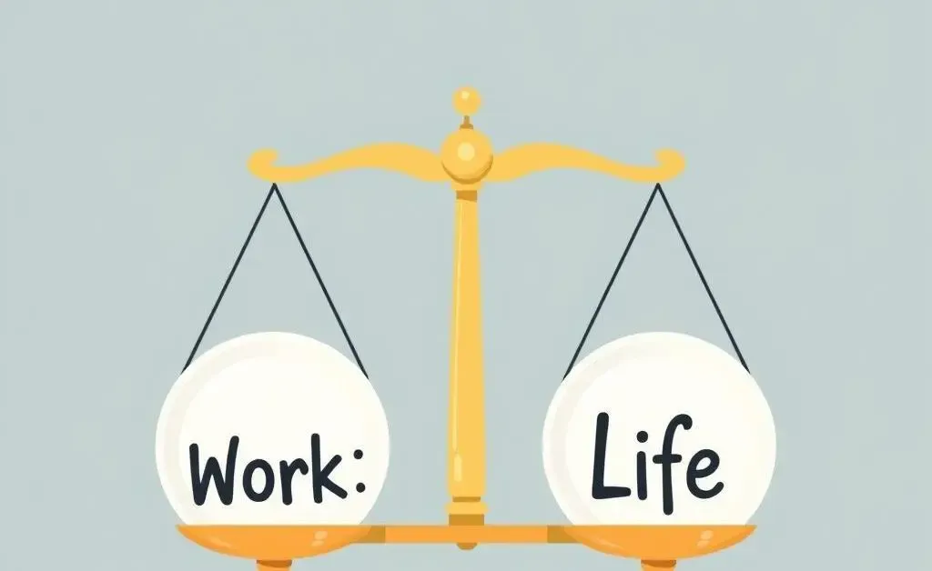 An illustration of a balance scale with 'Work' on one side and 'Life' on the other.