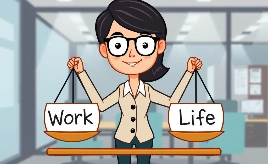 Professional balancing scales labeled work and life