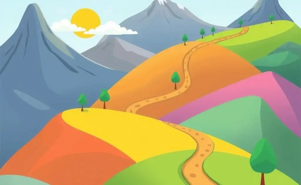 An abstract journey path in a cartoon style, representing work-life balance