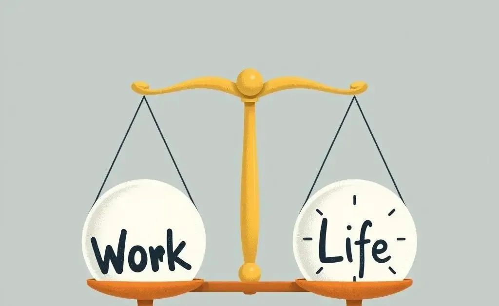 A balance scale with work and life