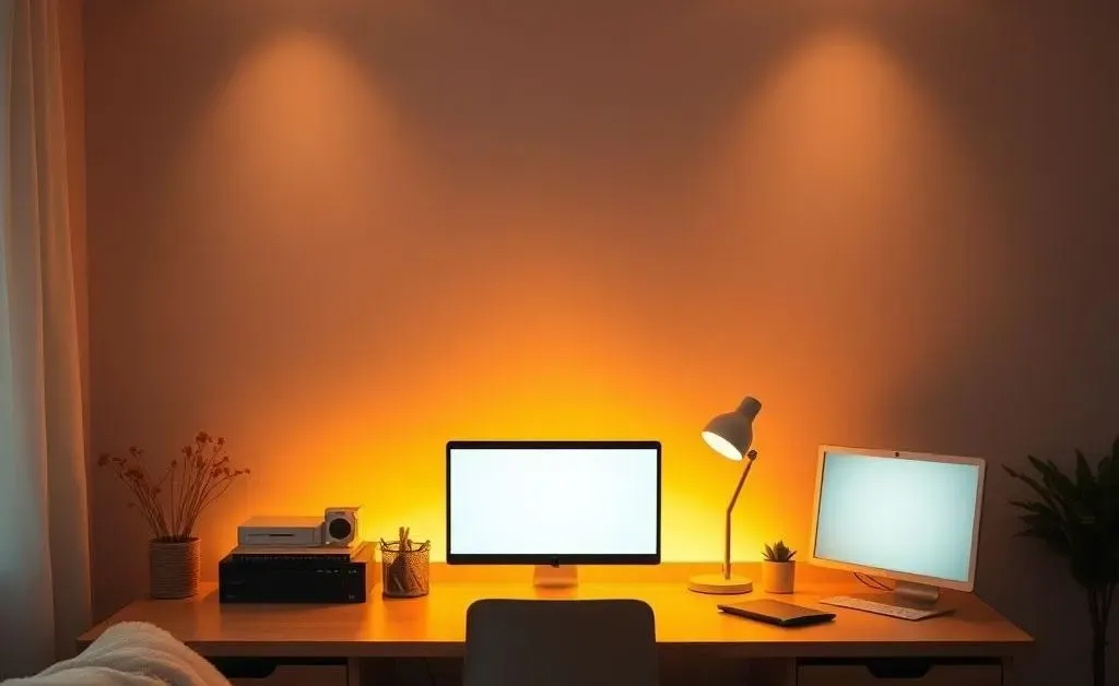 Cozy workspace with warm lighting