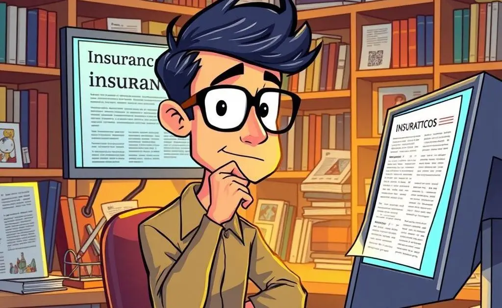 A writer at a computer pondering insurance topics.